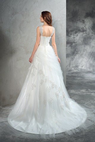 Abito da Sposa Naturale Senza Maniche Largo Bretelle Coda A Strascico Corto Cerniera