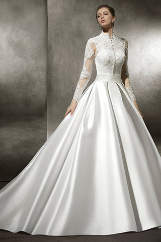 Abito da sposa stravagante con maniche lunghe principessa cerniera moda a terra