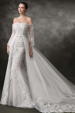 Abito da sposa favola sensuale con maniche lunghe squisito in raso in pizzo