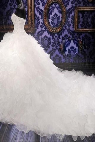 Abito da sposa allacciato lunghi naturale moderno con cascata volant alla moda