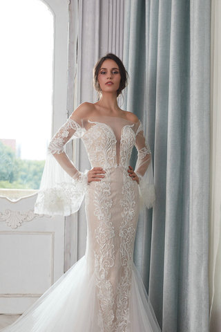 Abito da sposa sensuale appariscente in pizzo sirena particolare senza strap