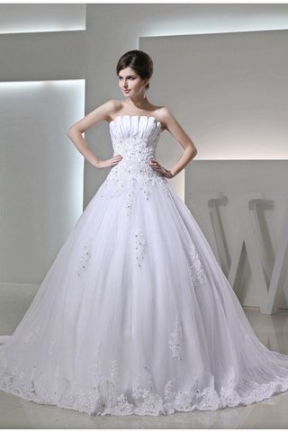 Abito da Sposa in Raso con Perline Ball Gown con Applique Senza Strap