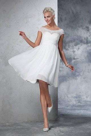 Abito da Sposa con Manica Corte con Increspato Cerniera Al Ginocchio Principessa