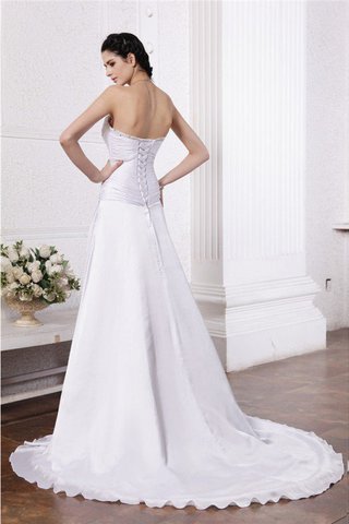 Abito da Sposa con Perline Alta Vita con Increspature A-Line in Seta Come Satin