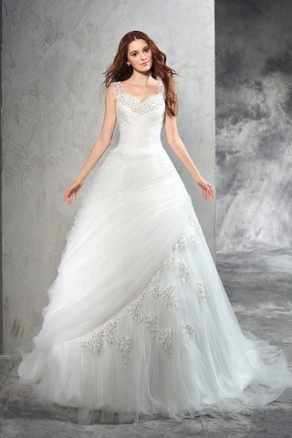 Abito da Sposa Naturale Senza Maniche Largo Bretelle Coda A Strascico Corto Cerniera