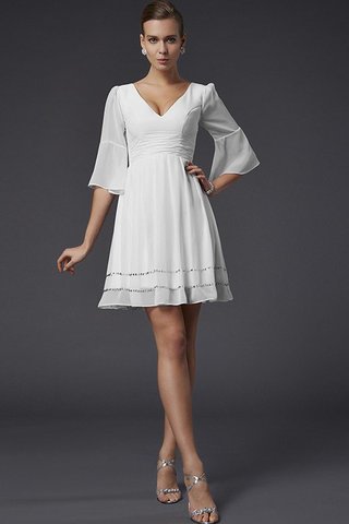 Abito da Damigella V-Scollo con Mezze Maniche A-Line Mini in Chiffon