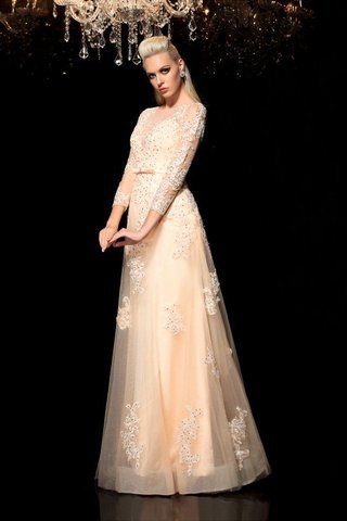 Abito da Sposa in Raso Cerniera Lunghi con Maniche Lunghe con Applique