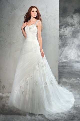 Abito da Sposa Naturale Senza Maniche Largo Bretelle Coda A Strascico Corto Cerniera