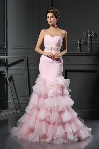 Abito da Sposa con Perline Sirena in Organza Senza Maniche Cuore