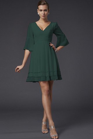 Abito da Damigella V-Scollo con Mezze Maniche A-Line Mini in Chiffon