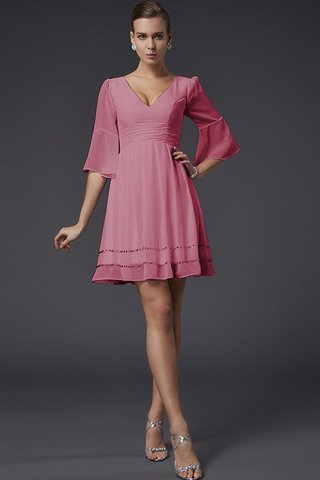 Abito da Damigella V-Scollo con Mezze Maniche A-Line Mini in Chiffon