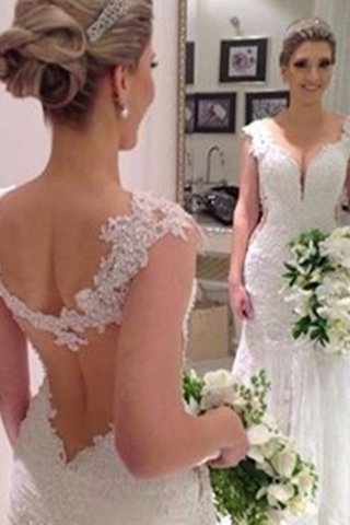 Abito da Sposa Naturale V-Scollo Spazzola Treno in Pizzo Sirena