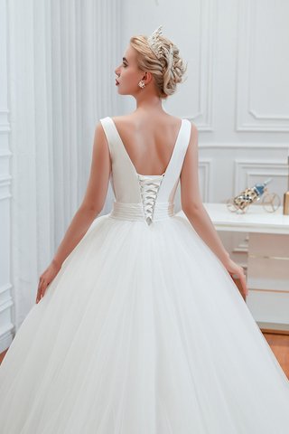 Abito da sposa naturale con fusciacca principessa romantico squisito v-scollo