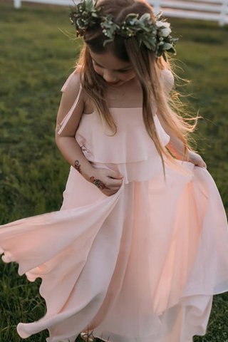 Abito da cerimonia bambini con fiore alta vita popolare a terra in chiffon naturale