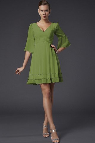 Abito da Damigella V-Scollo con Mezze Maniche A-Line Mini in Chiffon