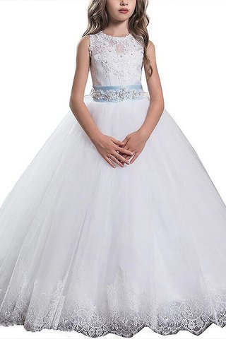 Abito da Cerimonia Bambini con Fiore Tondo in Tulle Naturale Ball Gown