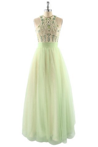 Abito da Sera Ball Gown Naturale in Tulle con Perline A Terra