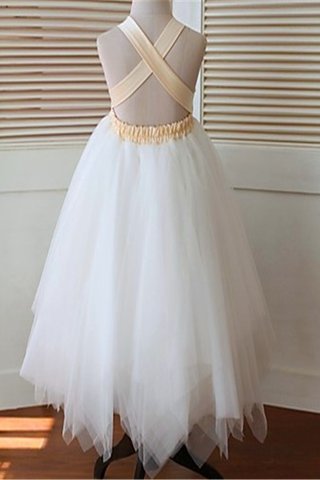 Abito da Cerimonia Bambini Conotta Sotto Ginocchio Alta Vita in Tulle Senza Maniche