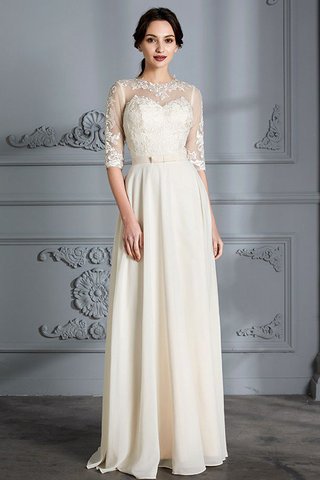 Abito da Sposa con Mezze Maniche A Terra A-Line in Chiffon Tondo