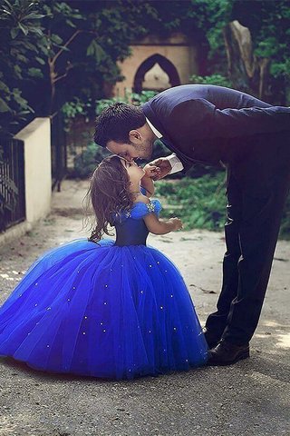 Abito da Cerimonia Bambini Naturale A Terra Ball Gown Fuori dalla spalla in Tulle