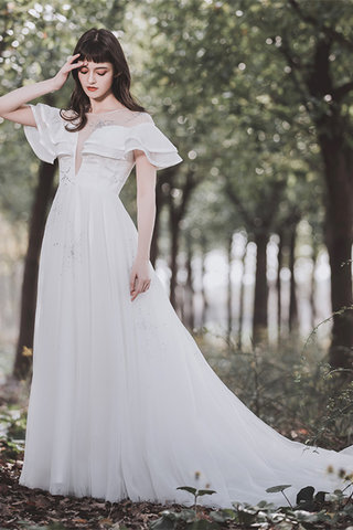 Abito da sposa onorevole all aperto conservatore con increspature cerniera in tulle