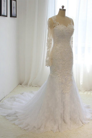 Abito da sposa brillante sogno coda a strascico corto in pizzo queen anne lunghi