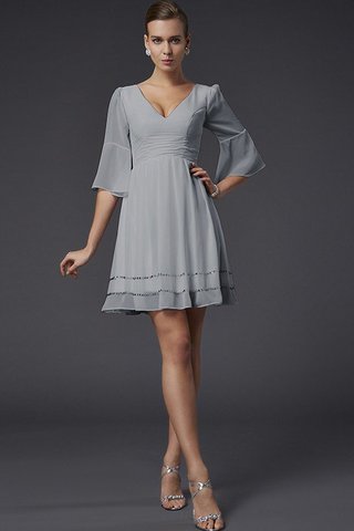 Abito da Damigella V-Scollo con Mezze Maniche A-Line Mini in Chiffon