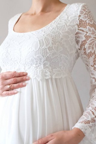 Abito da sposa in pizzo a sala con maniche lunghe incantevole in chiffon alta vita