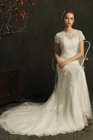 Abito da sposa pudica in tulle squisito particolare in pizzo semplice