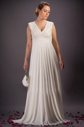 Abito da sposa alta vita splendente vintage v-scollo semplice a terra