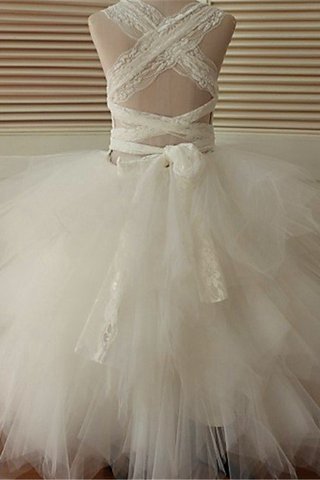 Abito da Cerimonia Bambini Naturale in Organza in Pizzo Tondo Ball Gown