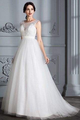 Abito da Sposa A-Line Naturale V-Scollo Senza Maniche Spazzola Treno