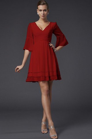 Abito da Damigella V-Scollo con Mezze Maniche A-Line Mini in Chiffon