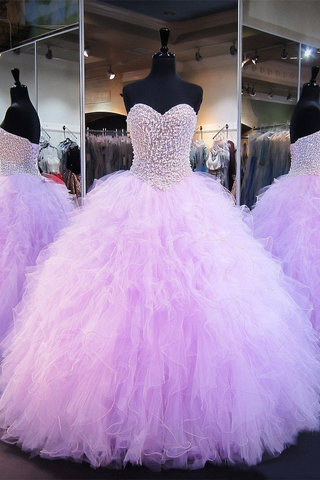 Abito quinceanera splendido allacciato in tulle con increspature principessa cuore