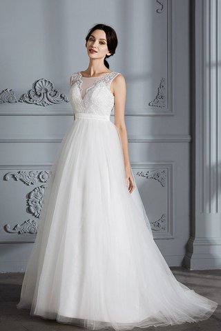 Abito da Sposa A-Line Naturale V-Scollo Senza Maniche Spazzola Treno