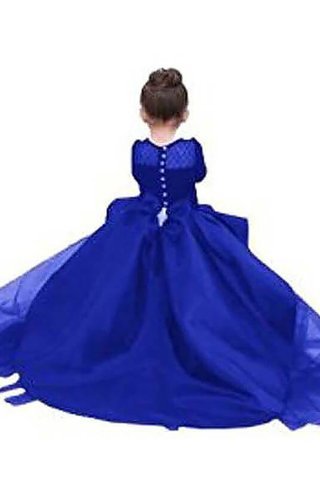 Abito da Cerimonia Bambini con Nastro Tondo Naturale in Raso Ball Gown