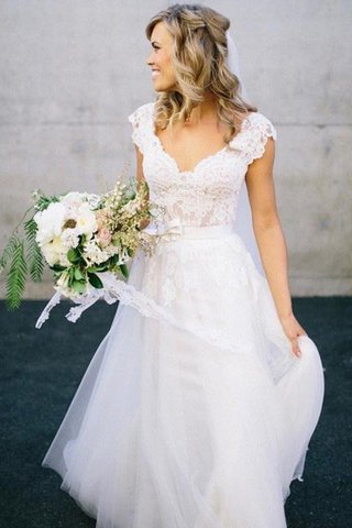 Abito da Sposa A Terra Senza Maniche V-Scollo in Tulle Principessa