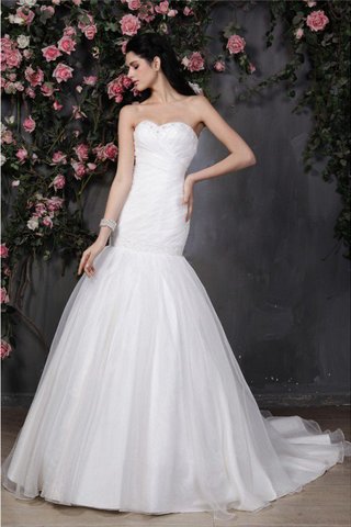 Abito da Sposa Cuore con Increspature Sirena in Organza Senza Maniche