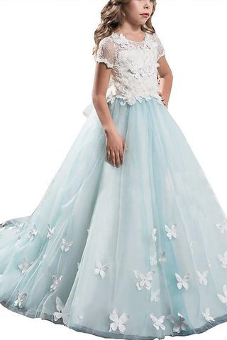 Abito da Cerimonia Bambini con Manica Corte in Tulle in Pizzo Tondo con Fiore