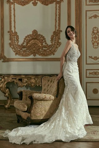 Abito da sposa in pizzo senza maniche strano bellissima moderno a chiesa