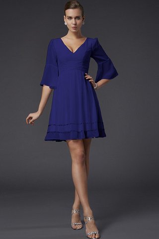 Abito da Damigella V-Scollo con Mezze Maniche A-Line Mini in Chiffon