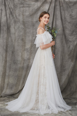 Abito da sposa in pizzo fuori dalla spalla in pizzo lunghi alta qualità cerniera