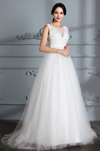 Abito da Sposa A-Line Naturale V-Scollo Senza Maniche Spazzola Treno