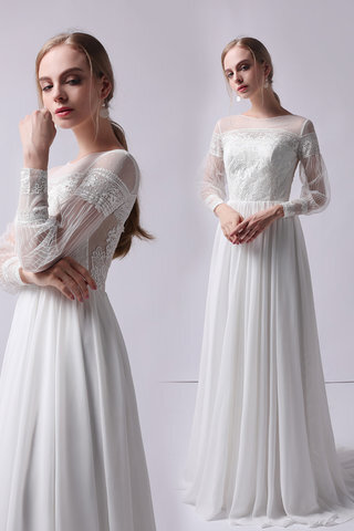 Abito da sposa cerniera conservatore con maniche lunghe in pizzo barchetta speciale