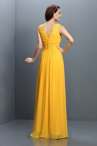 Abito da Damigella Principessa in Chiffon V-Scollo con Festone Senza Maniche