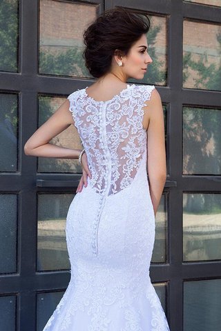 Abito da Sposa con Applique V-Scollo Sirena Coda A Strascico Cappella Lunghi