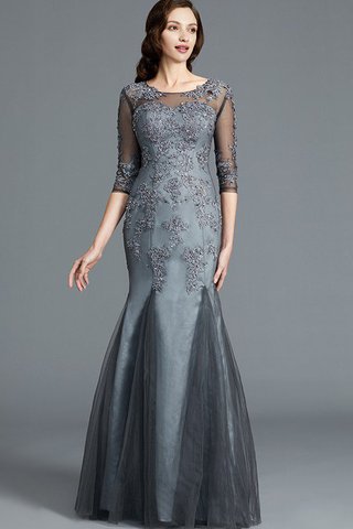 Abito Mamma Sposa con Mezze Maniche Tondo Tubino con Applique in Tulle