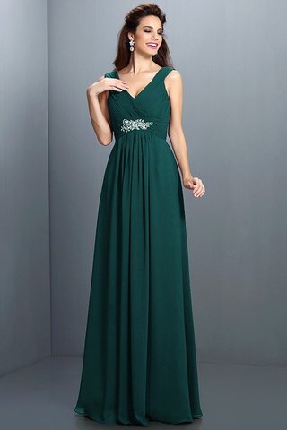 Abito da Damigella con Piega Senza Maniche in Chiffon con Festone V-Scollo