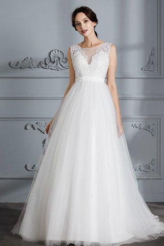 Abito da Sposa A-Line Naturale V-Scollo Senza Maniche Spazzola Treno