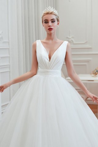 Abito da sposa naturale con fusciacca principessa romantico squisito v-scollo